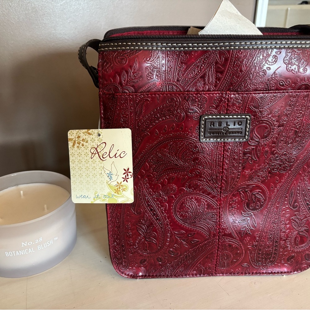 Relic Red Crossbody Bag with Embossed Design